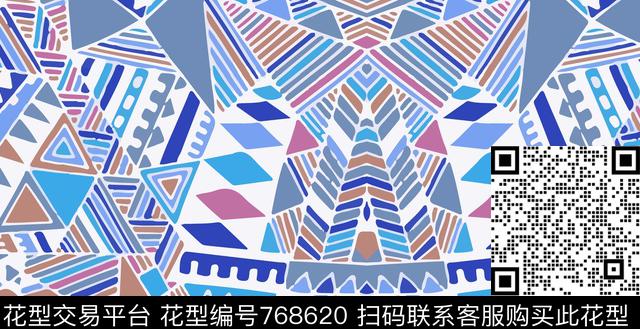不规则几何三角形线条传统印花花型下载（图片编号: 768620） - 瓦栏（Walan）