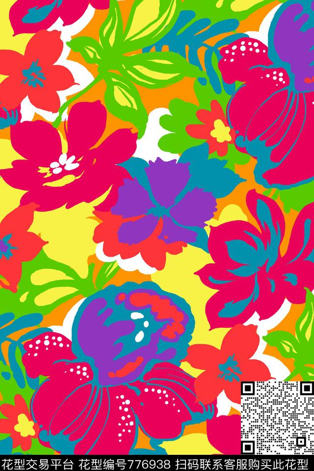 抽象花卉01.jpg - 776938 - 清新 时尚 优雅 - 传统印花花型 － 女装花型设计 － 瓦栏
