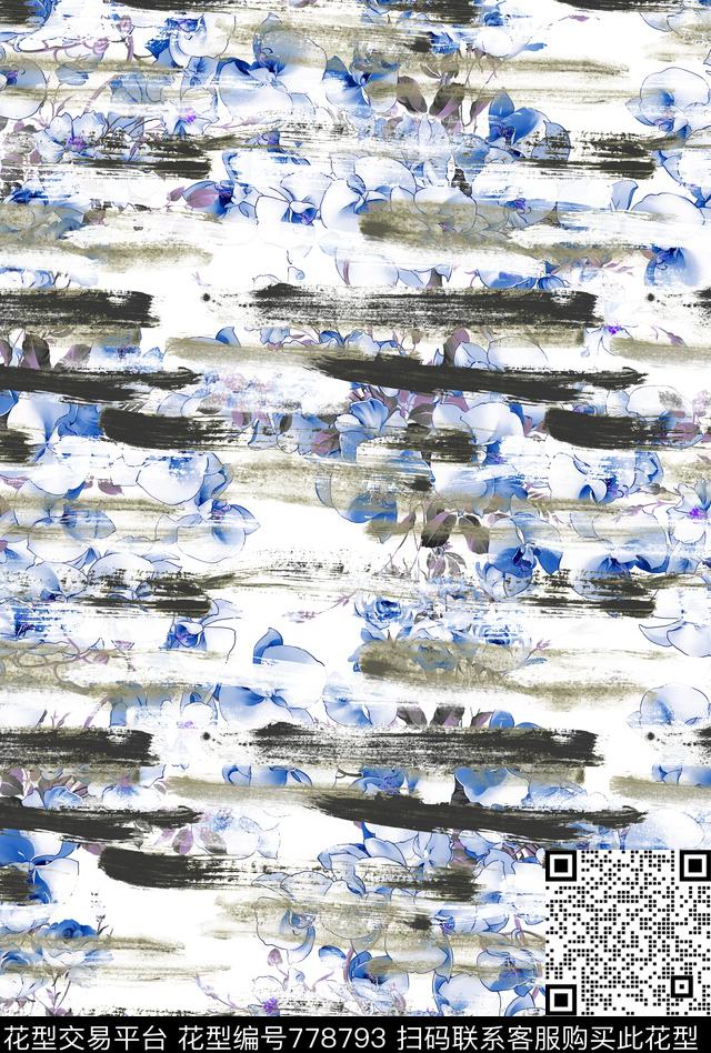 植物中国风国画数码印花花型下载（图片编号: 778793） - 瓦栏（Walan）