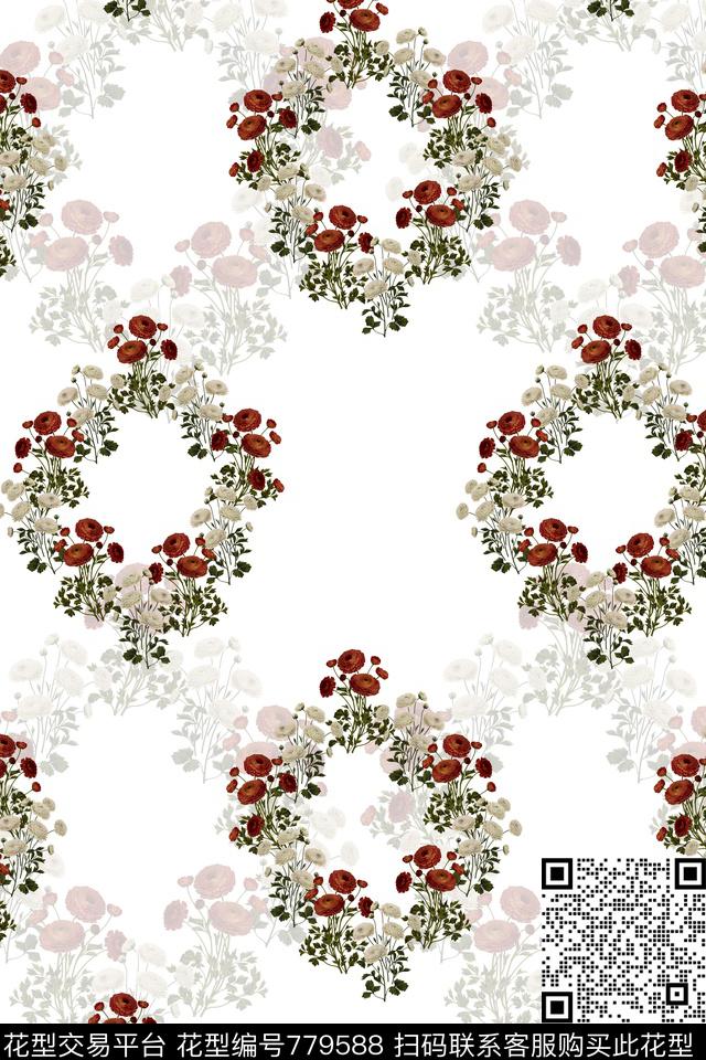 花朵花卉花环数码印花花型下载（图片编号: 779588） - 瓦栏（Walan）