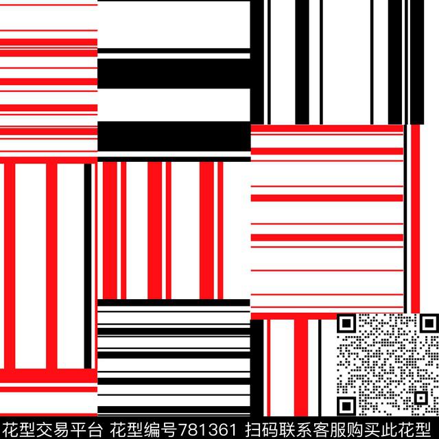 红黑格.jpg - 781361 - 不规则 拼接 条纹 - 传统印花花型 － 女装花型设计 － 瓦栏