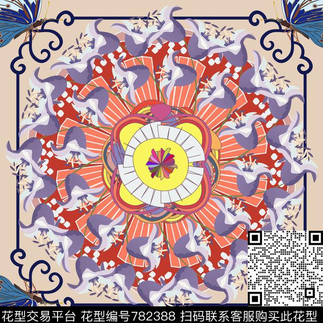 978C.jpg - 782388 - 花朵 花卉 方巾 - 数码印花花型 － 方巾花型设计 － 瓦栏