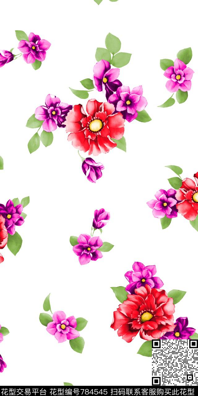 17001-w3.bmp - 784545 - 玫瑰 花朵 花卉 - 传统印花花型 － 女装花型设计 － 瓦栏