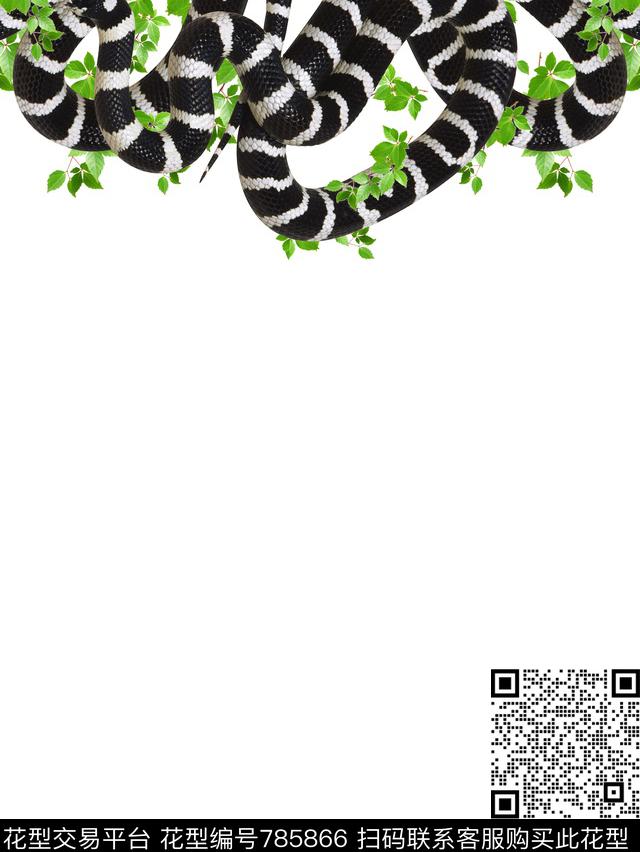 动物蛇白色数码印花花型下载（图片编号: 785866） - 瓦栏（Walan）