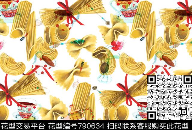 意大利面咖啡餐具数码印花花型下载（图片编号: 790634） - 瓦栏（Walan）