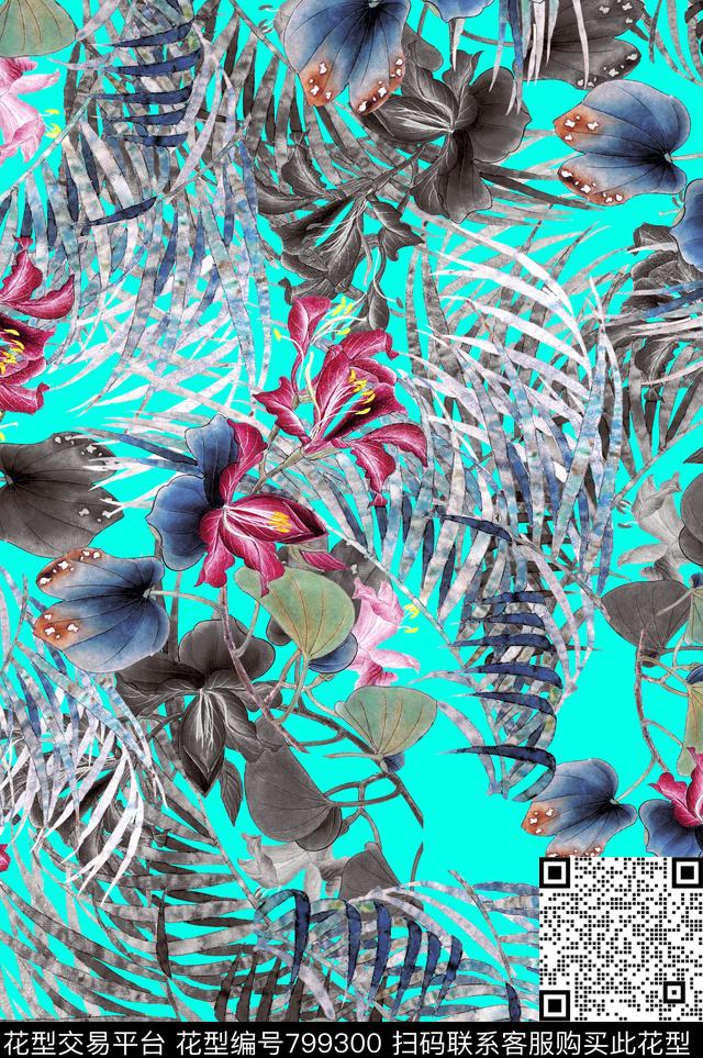 植物中国风国画数码印花花型下载（图片编号: 799300） - 瓦栏（Walan）