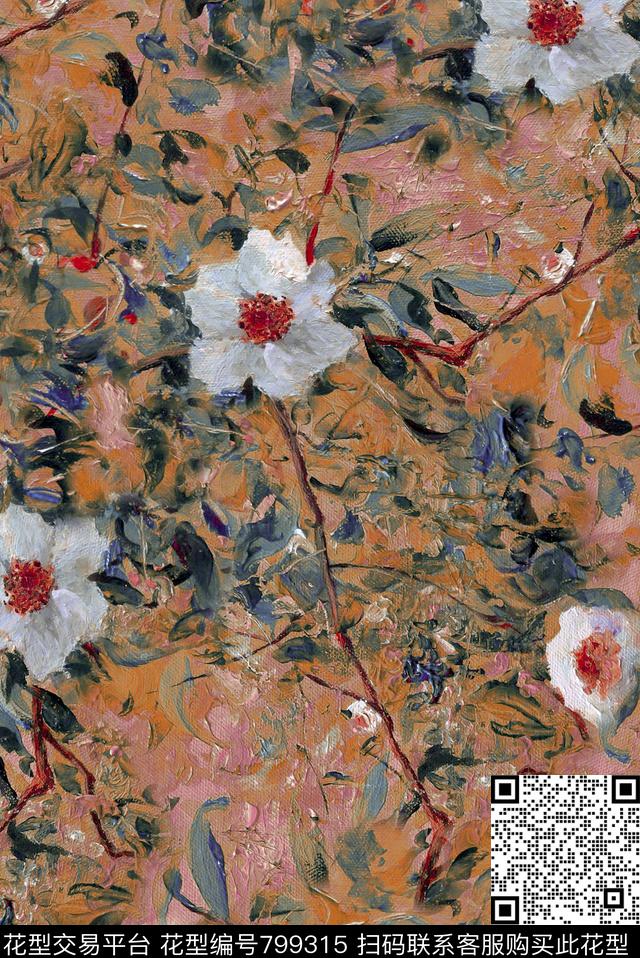 植物中国风国画数码印花花型下载（图片编号: 799315） - 瓦栏（Walan）