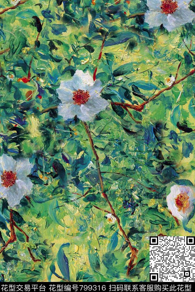 植物中国风国画数码印花花型下载（图片编号: 799316） - 瓦栏（Walan）