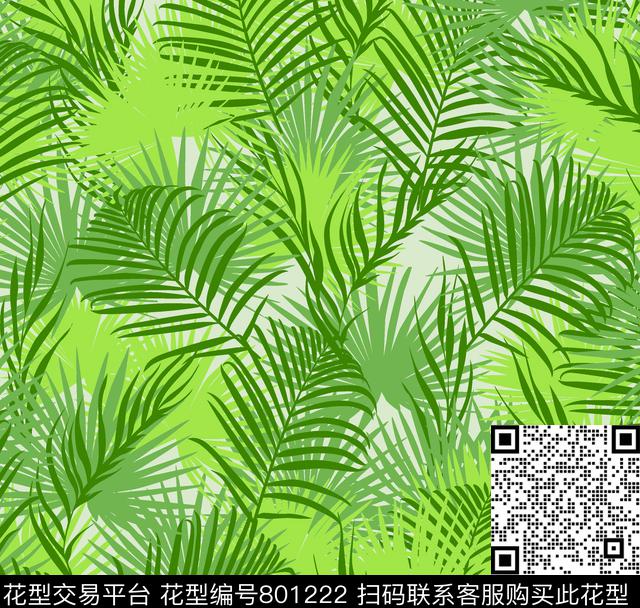 风景夏威夷树叶数码印花花型下载（图片编号: 801222） - 瓦栏（Walan）