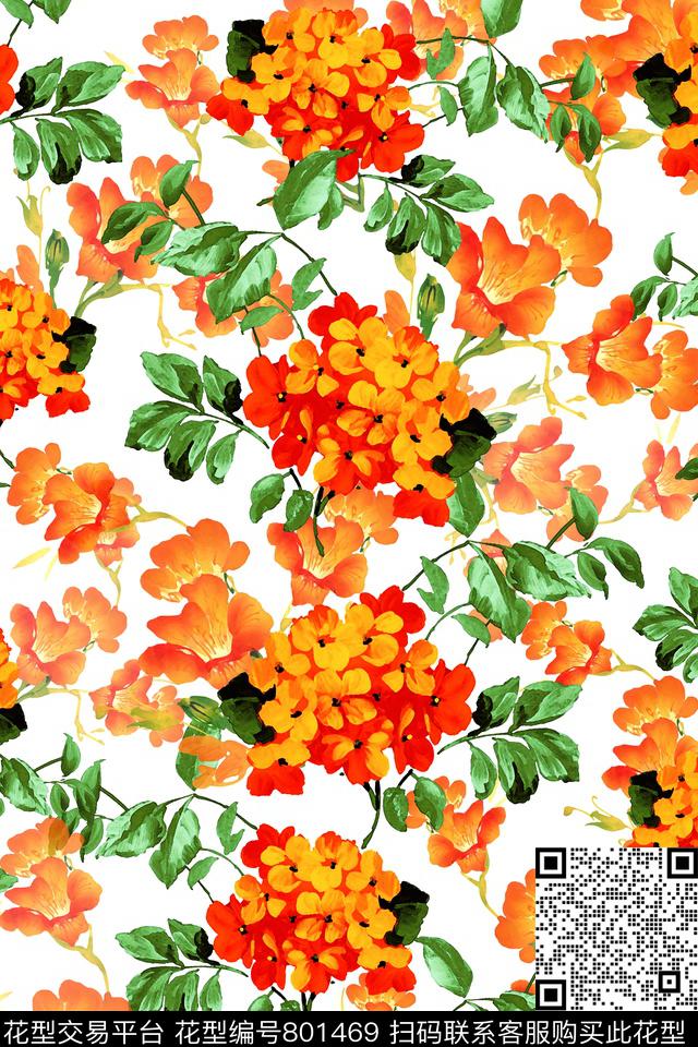 满花重复花卉花卉数码印花花型下载（图片编号: 801469） - 瓦栏（Walan）