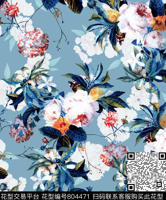 植物中国风国画数码印花花型下载（图片编号: 804471） - 瓦栏（Walan）
