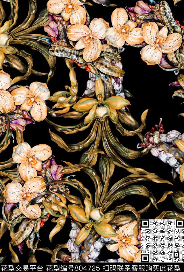 植物中国风国画数码印花花型下载（图片编号: 804725） - 瓦栏（Walan）