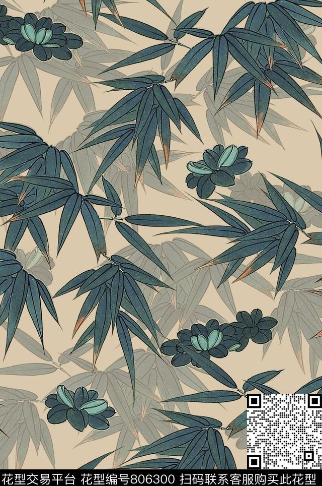 植物中国风国画数码印花花型下载（图片编号: 806300） - 瓦栏（Walan）