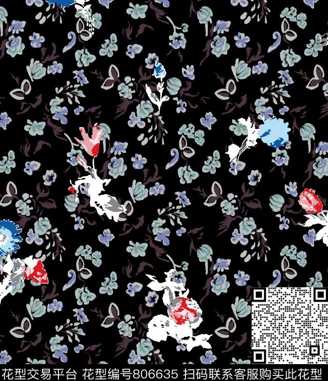 花卉手绘碎花传统印花花型下载（图片编号: 806635） - 瓦栏（Walan）
