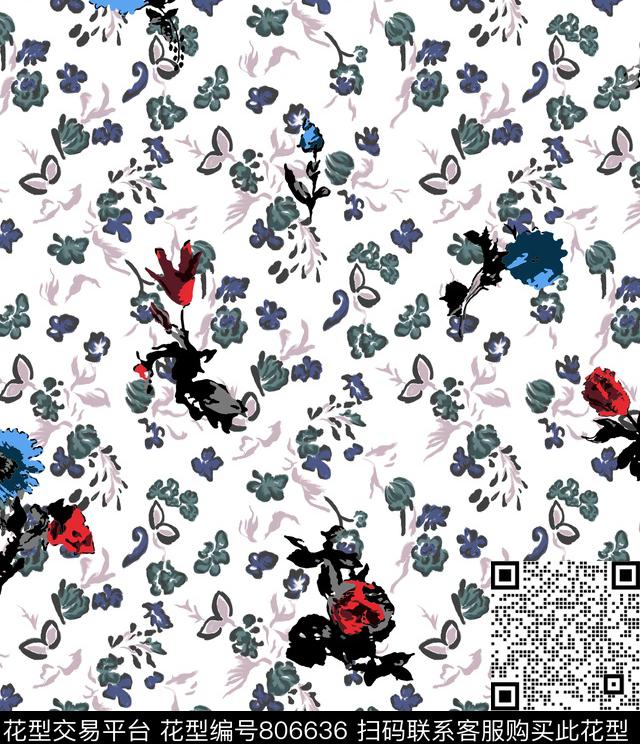 花卉手绘碎花传统印花花型下载（图片编号: 806636） - 瓦栏（Walan）