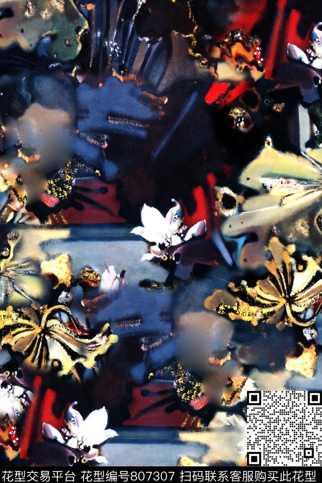 植物中国风国画数码印花花型下载（图片编号: 807307） - 瓦栏（Walan）