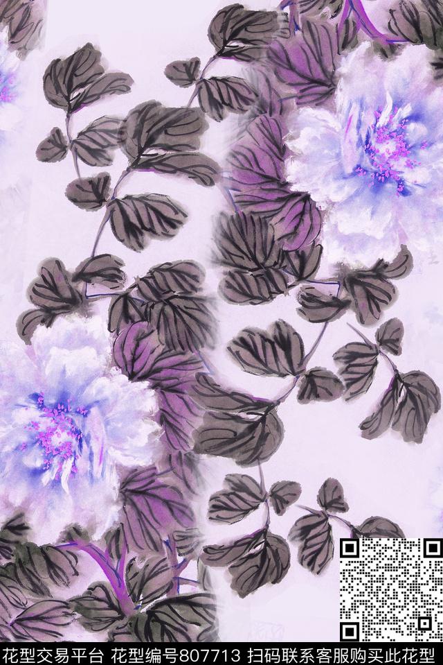 中国风花1.jpg - 807713 - 花朵 花卉 大花 - 数码印花花型 － 女装花型设计 － 瓦栏