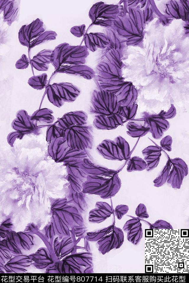 中国风花2.jpg - 807714 - 花朵 花卉 大花 - 数码印花花型 － 女装花型设计 － 瓦栏