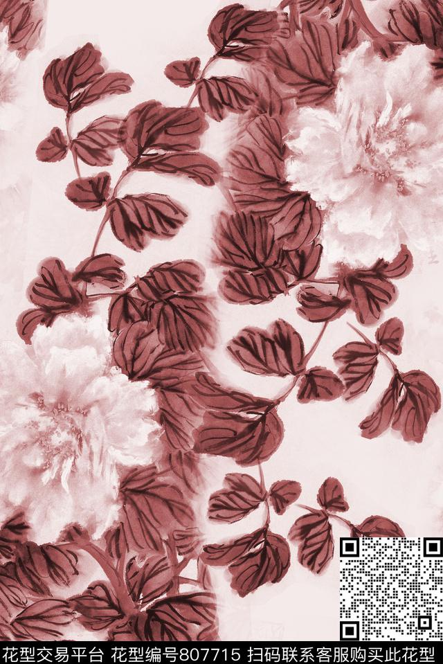 中国风花3.jpg - 807715 - 花朵 花卉 大花 - 数码印花花型 － 女装花型设计 － 瓦栏