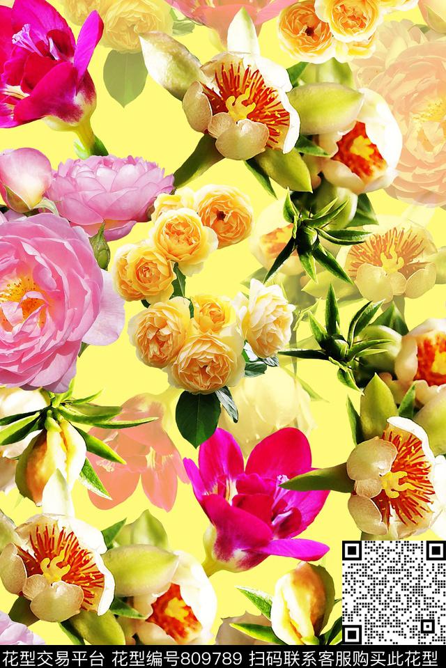 未标 1.jpg - 809789 - 玫瑰 玉兰花 花朵 - 数码印花花型 － 女装花型设计 － 瓦栏
