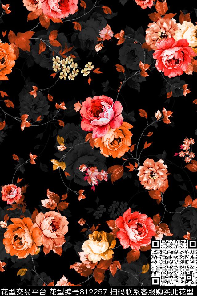 花朵女装花卉数码印花花型下载（图片编号: 812257） - 瓦栏（Walan）