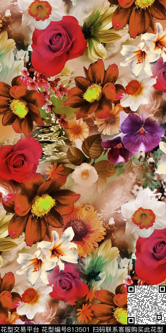 复古花卉1.jpg - 813501 - 时尚 流行 复古 - 数码印花花型 － 女装花型设计 － 瓦栏
