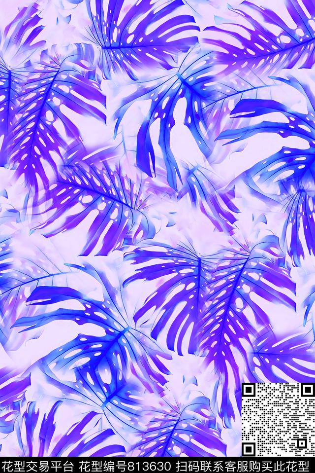 棕榈叶热带雨林阔叶植物数码印花花型下载（图片编号: 813630） - 瓦栏（Walan）