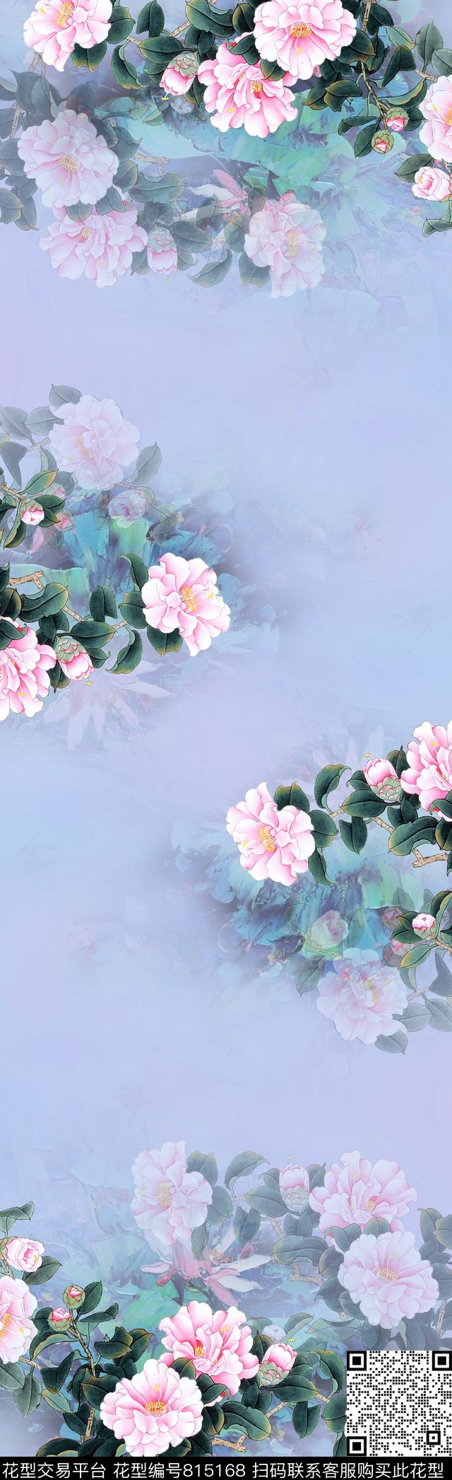 植物中国风国画数码印花花型下载（图片编号: 815168） - 瓦栏（Walan）