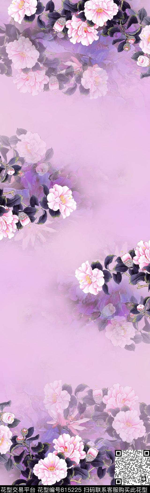 植物中国风国画数码印花花型下载（图片编号: 815225） - 瓦栏（Walan）