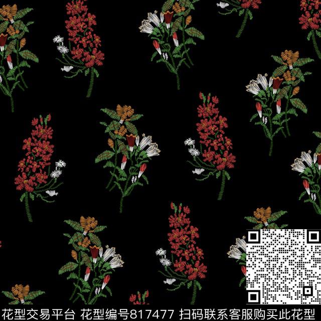 小碎花花朵花卉传统印花花型下载（图片编号: 817477） - 瓦栏（Walan）