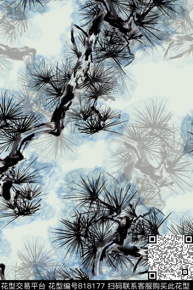 植物中国风国画数码印花花型下载（图片编号: 818177） - 瓦栏（Walan）