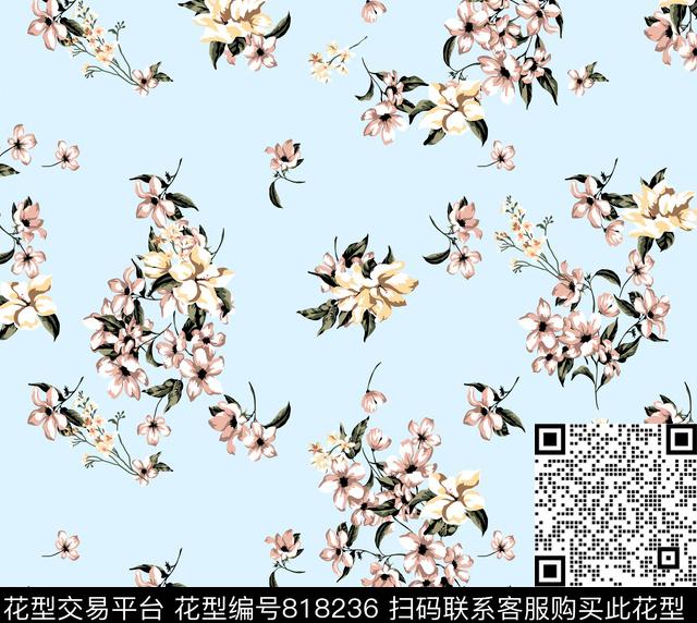 花卉女性化复古传统印花花型下载（图片编号: 818236） - 瓦栏（Walan）