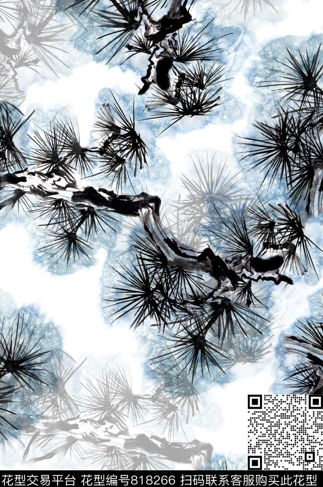 植物中国风国画数码印花花型下载（图片编号: 818266） - 瓦栏（Walan）