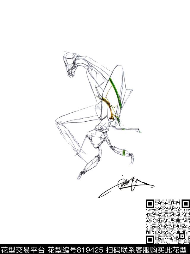 昆虫欧式时尚数码印花花型下载（图片编号: 819425） - 瓦栏（Walan）