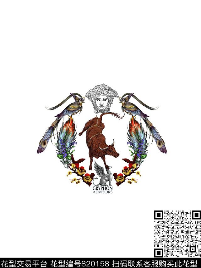 牛欧式时尚数码印花花型下载（图片编号: 820158） - 瓦栏（Walan）