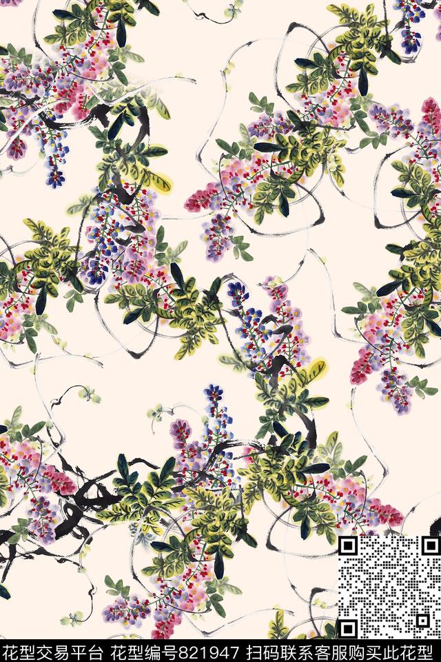 中国风花卉山水花鸟数码印花花型下载（图片编号: 821947） - 瓦栏（Walan）