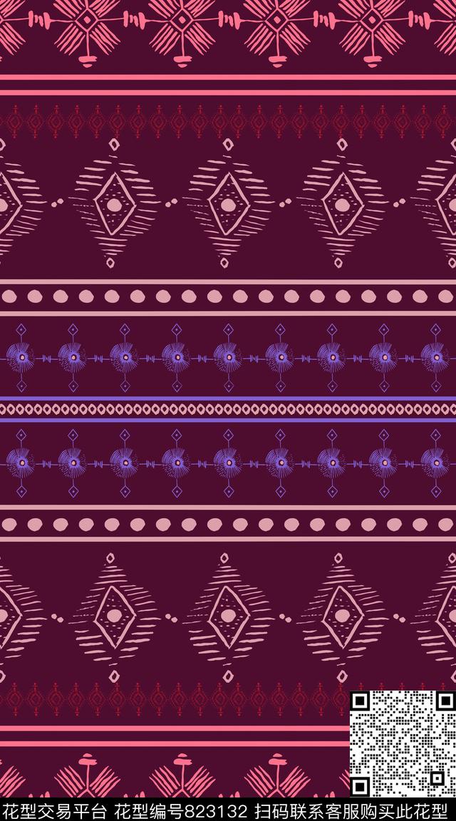 民族风2.jpg - 823132 - 不规则几何 民族风 几何 - 传统印花花型 － 长巾花型设计 － 瓦栏