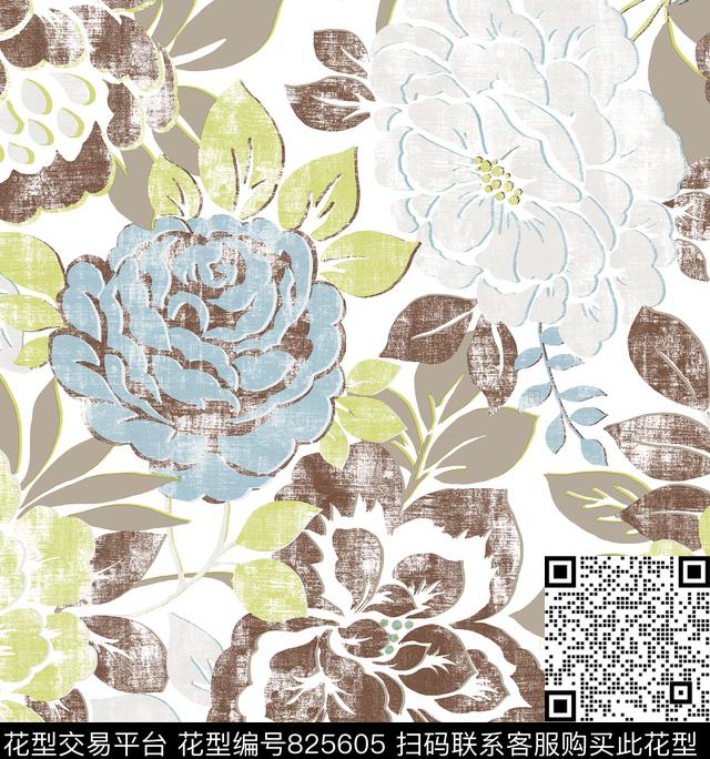 YJH170408f.jpg - 825605 - 牡丹 花朵 抽象 - 传统印花花型 － 沙发布花型设计 － 瓦栏