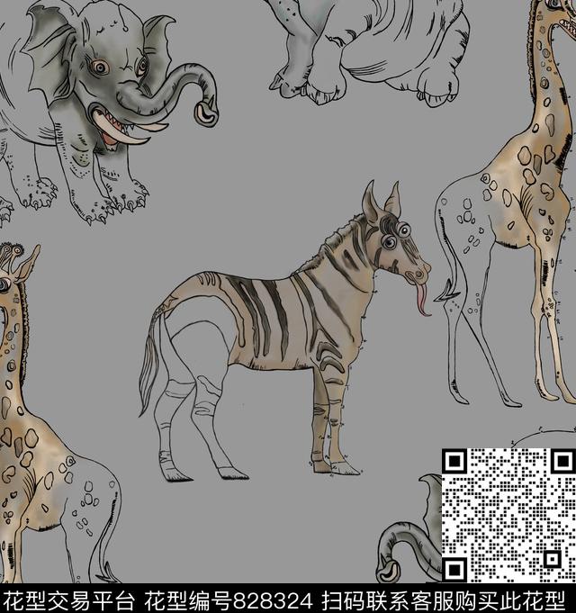 LV动物图案.jpg - 828324 - 斑马 大象 马 - 数码印花花型 － 男装花型设计 － 瓦栏