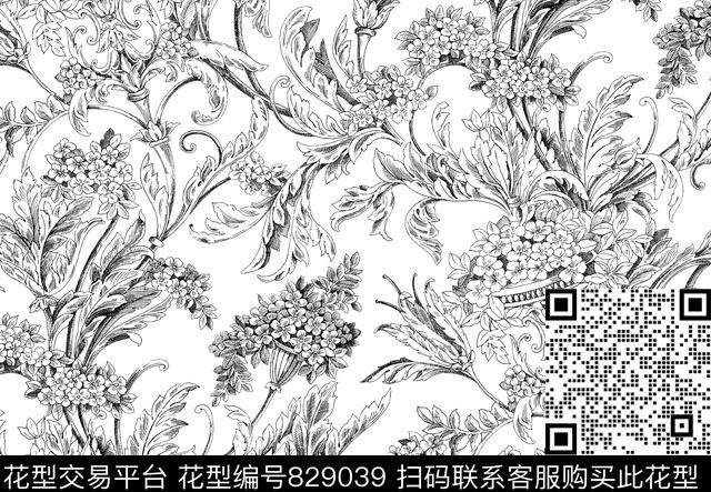 瓦栏76.jpg - 829039 - 花卉 线描 欧式 - 传统印花花型 － 墙纸花型设计 － 瓦栏