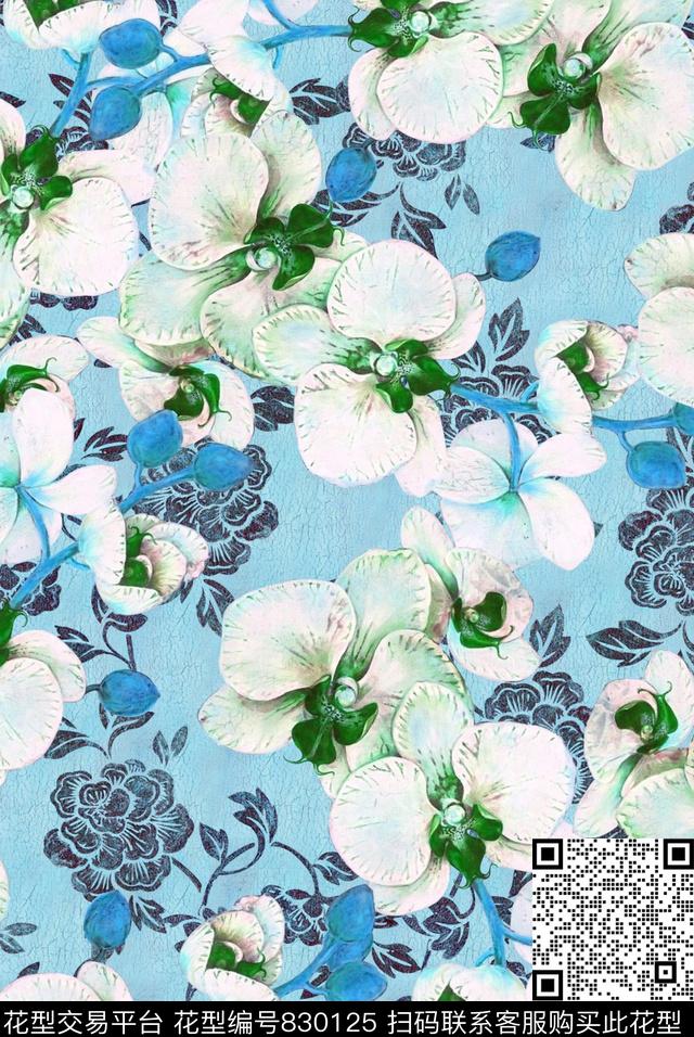 植物中国风国画数码印花花型下载（图片编号: 830125） - 瓦栏（Walan）