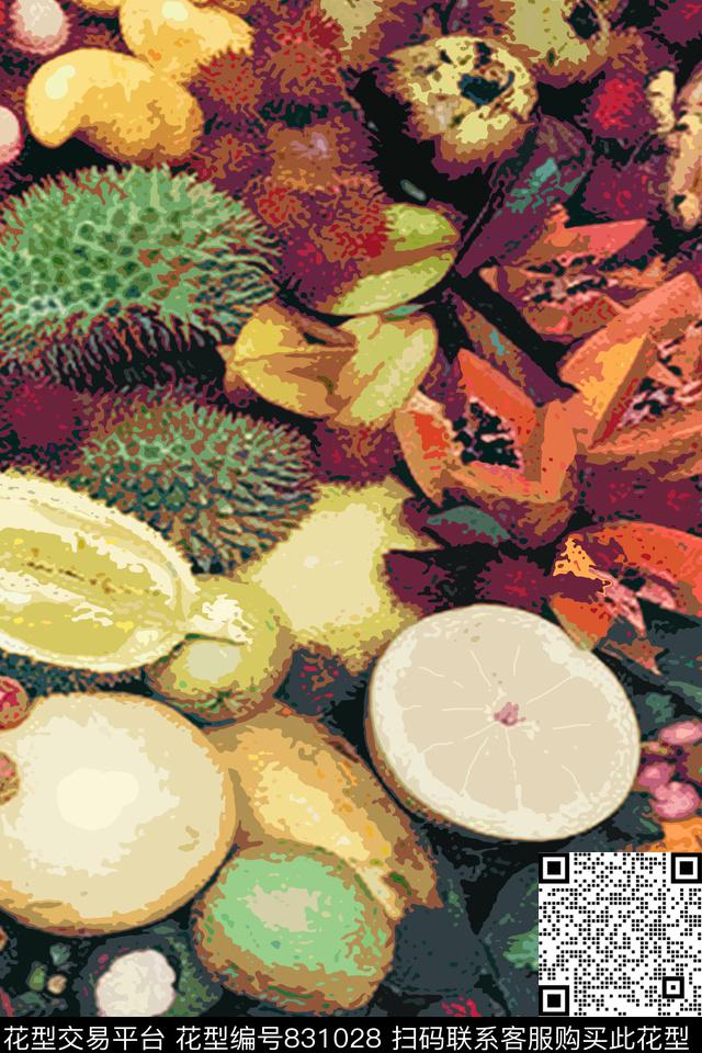 热带水果.tif - 831028 - 热带 水果 榴莲 - 数码印花花型 － 箱包花型设计 － 瓦栏