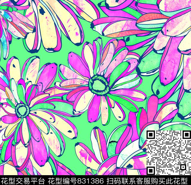 香蕉花-绿底.jpg - 831386 - 香蕉花 运动服 花卉 - 数码印花花型 － 女装花型设计 － 瓦栏