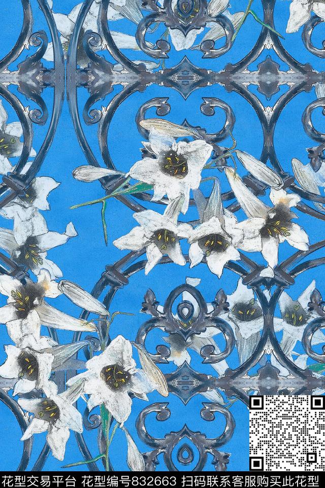 植物中国风国画数码印花花型下载（图片编号: 832663） - 瓦栏（Walan）