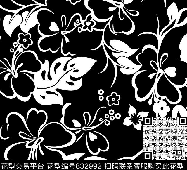 写意花-黑色.jpg - 832992 - 写意花 简约花 花卉 - 传统印花花型 － 女装花型设计 － 瓦栏