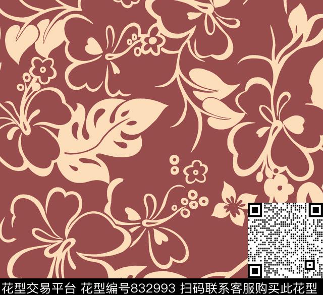 写意花-暖褐色.jpg - 832993 - 写意花 简约花 花卉 - 传统印花花型 － 女装花型设计 － 瓦栏