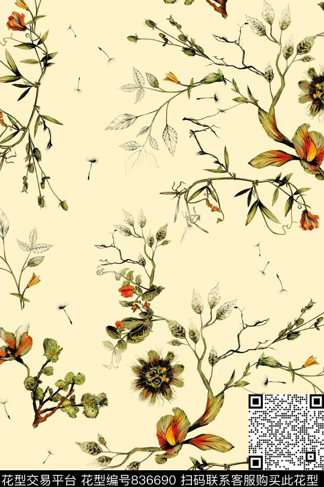乱花花朵花卉数码印花花型下载（图片编号: 836690） - 瓦栏（Walan）