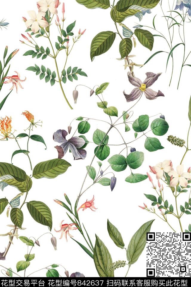 花朵花卉乱花数码印花花型下载（图片编号: 842637） - 瓦栏（Walan）
