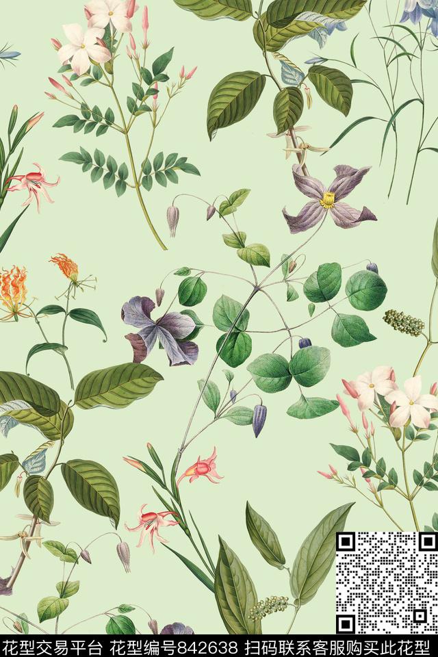 花朵花卉乱花数码印花花型下载（图片编号: 842638） - 瓦栏（Walan）