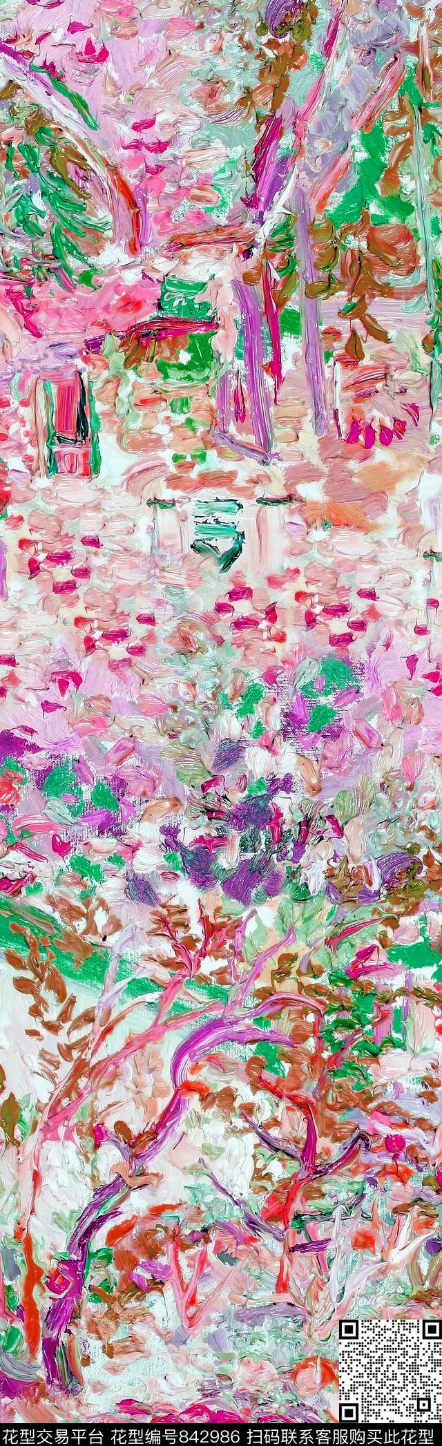 植物中国风国画数码印花花型下载（图片编号: 842986） - 瓦栏（Walan）